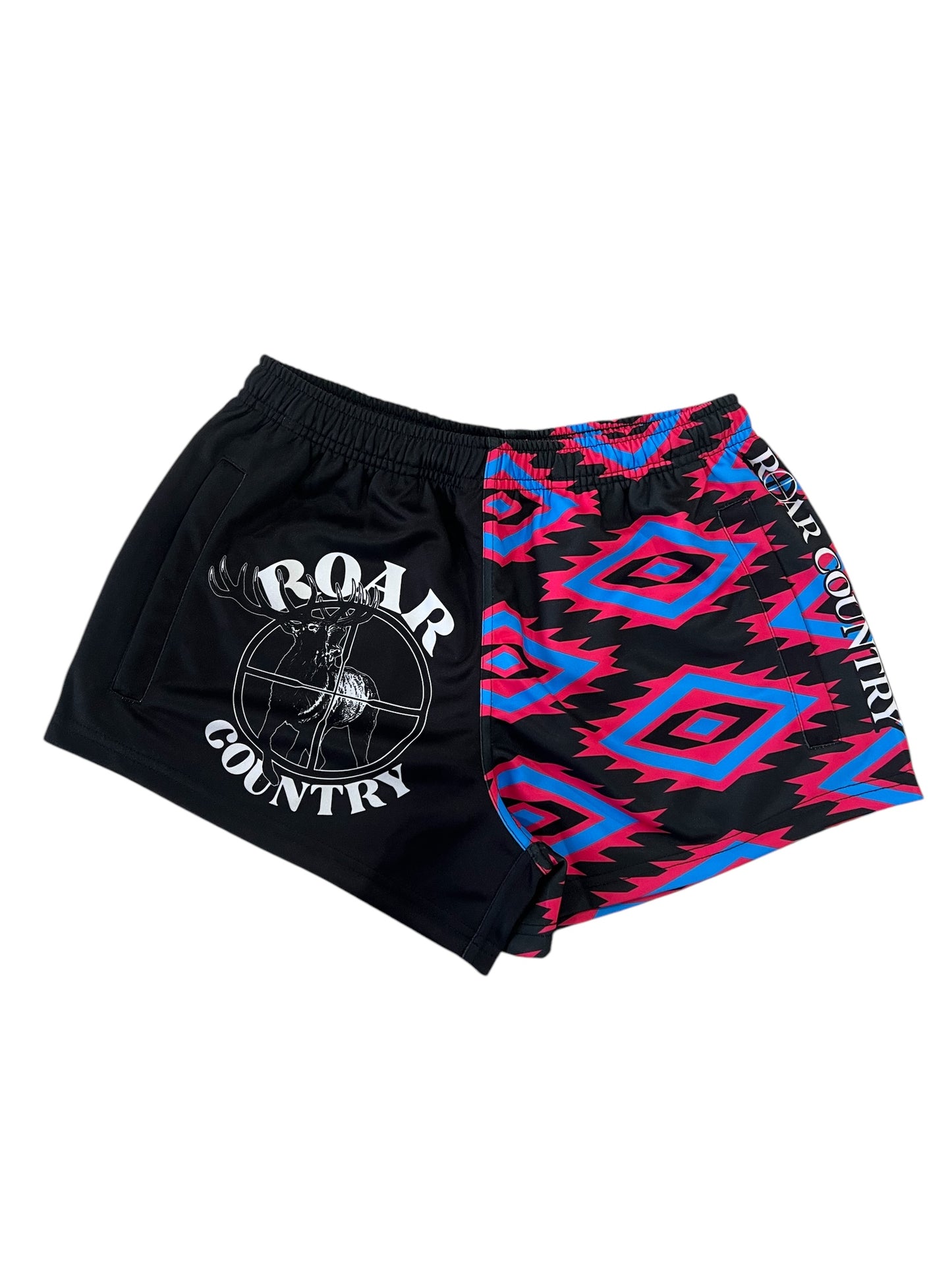 Footy Shorts-BLUE & PINK AZTEC