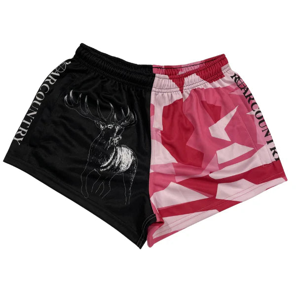 Kids Footy Shorts- PINK CAMO STAG