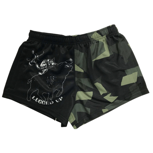 Footy Shorts- GREEN CAMO LUGGED UP