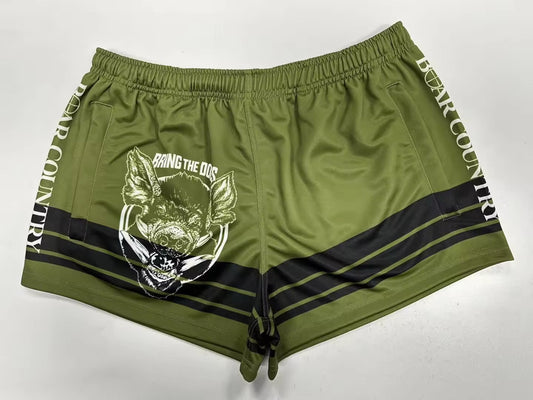 Footy Shorts- BOAR COUNTRY BRING THE DOGS