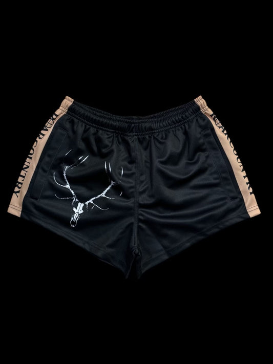 Footy Shorts- BLACK & TAN RACK