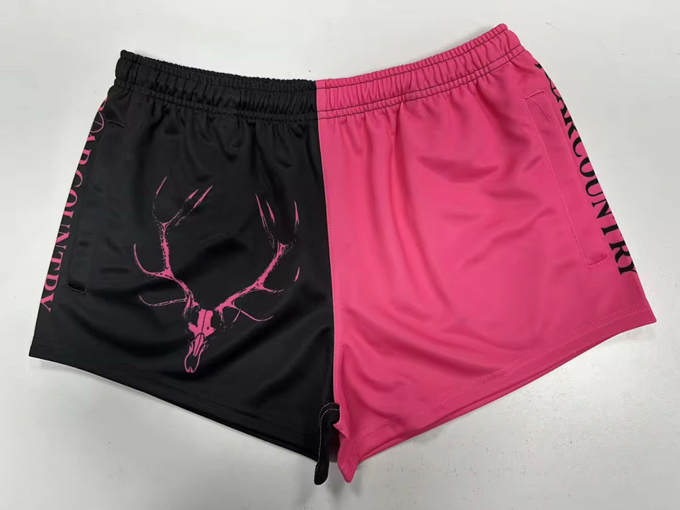 Footy Shorts- BLACK & PINK DEER SKULL
