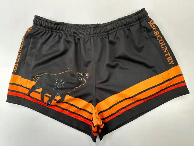 Footy Shorts- BLACK & ORANGE BOAR