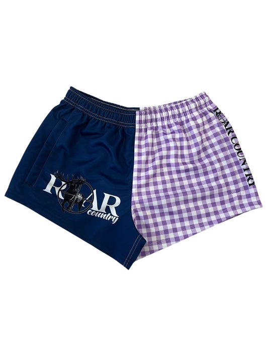 Footy Shorts- PURPLE GINGHAM