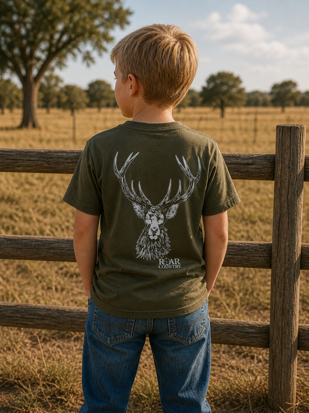 Kids Unisex T-Shirt- ARMY GREEN STAG