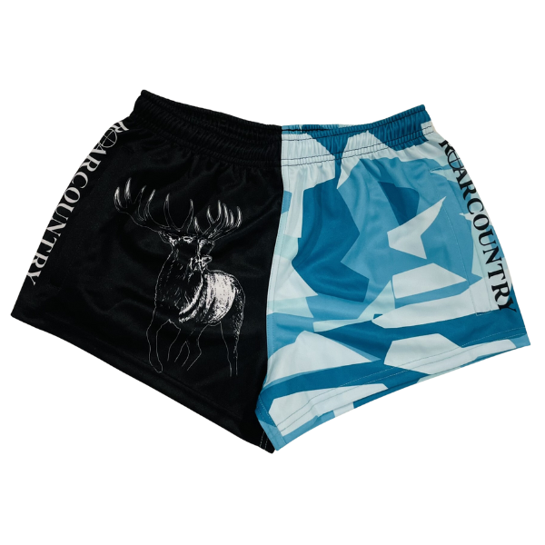 Footy Shorts- TEAL STAG CAMO