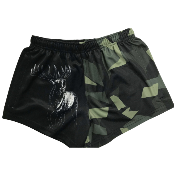 Footy Shorts- GREEN CAMO STAG
