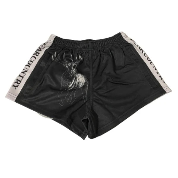 Kids Footy Shorts- BLACK & WHITE STAG