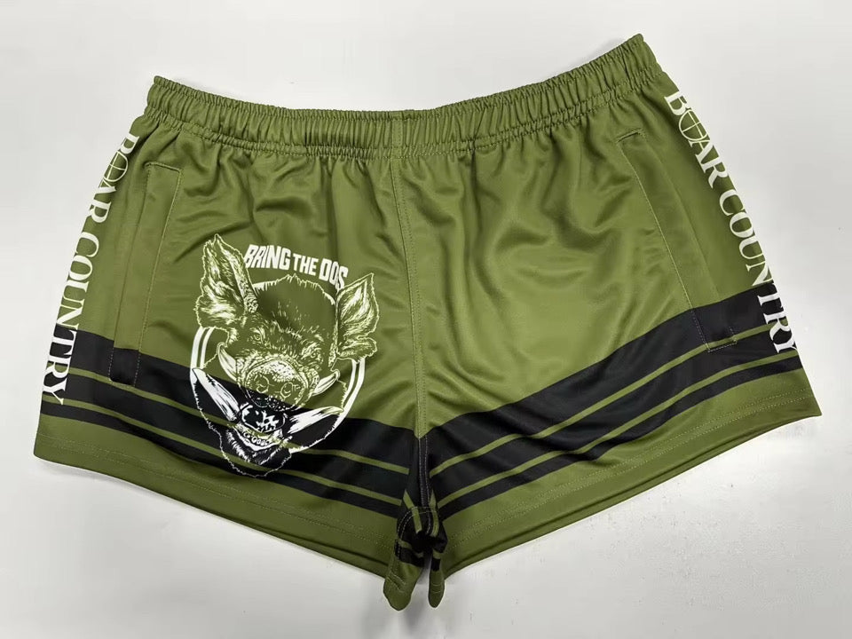 Footy Shorts- BOAR COUNTRY BRING THE DOGS