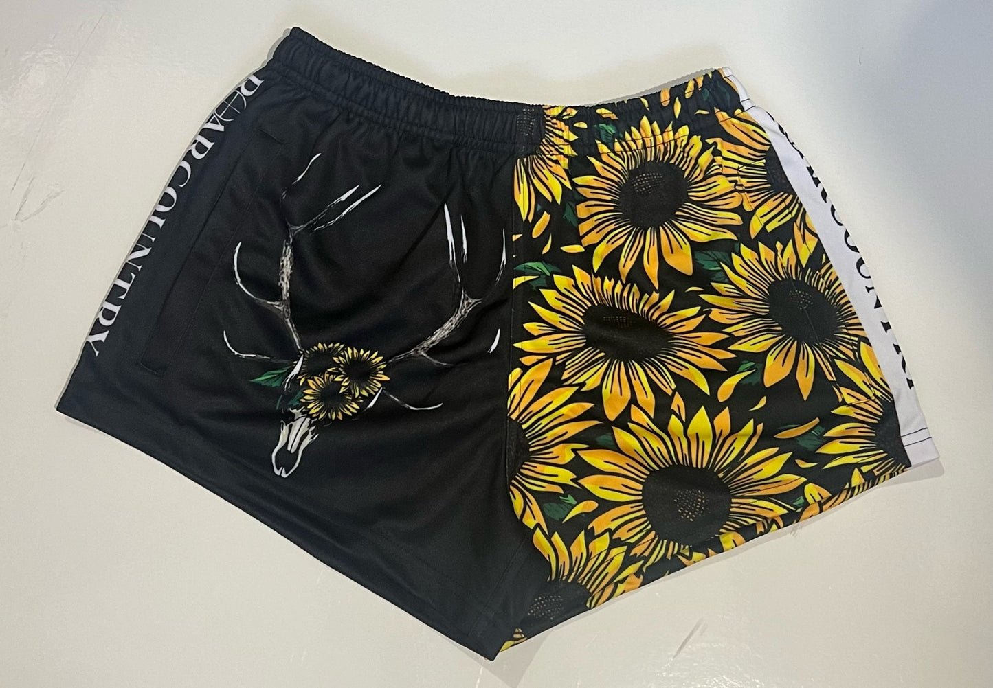 Footy Shorts- YELLOW SUNFLOWER RACK
